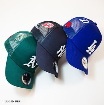 ne black, one navy and one green mlb logo trucker with sidepatches  for desktop navigation