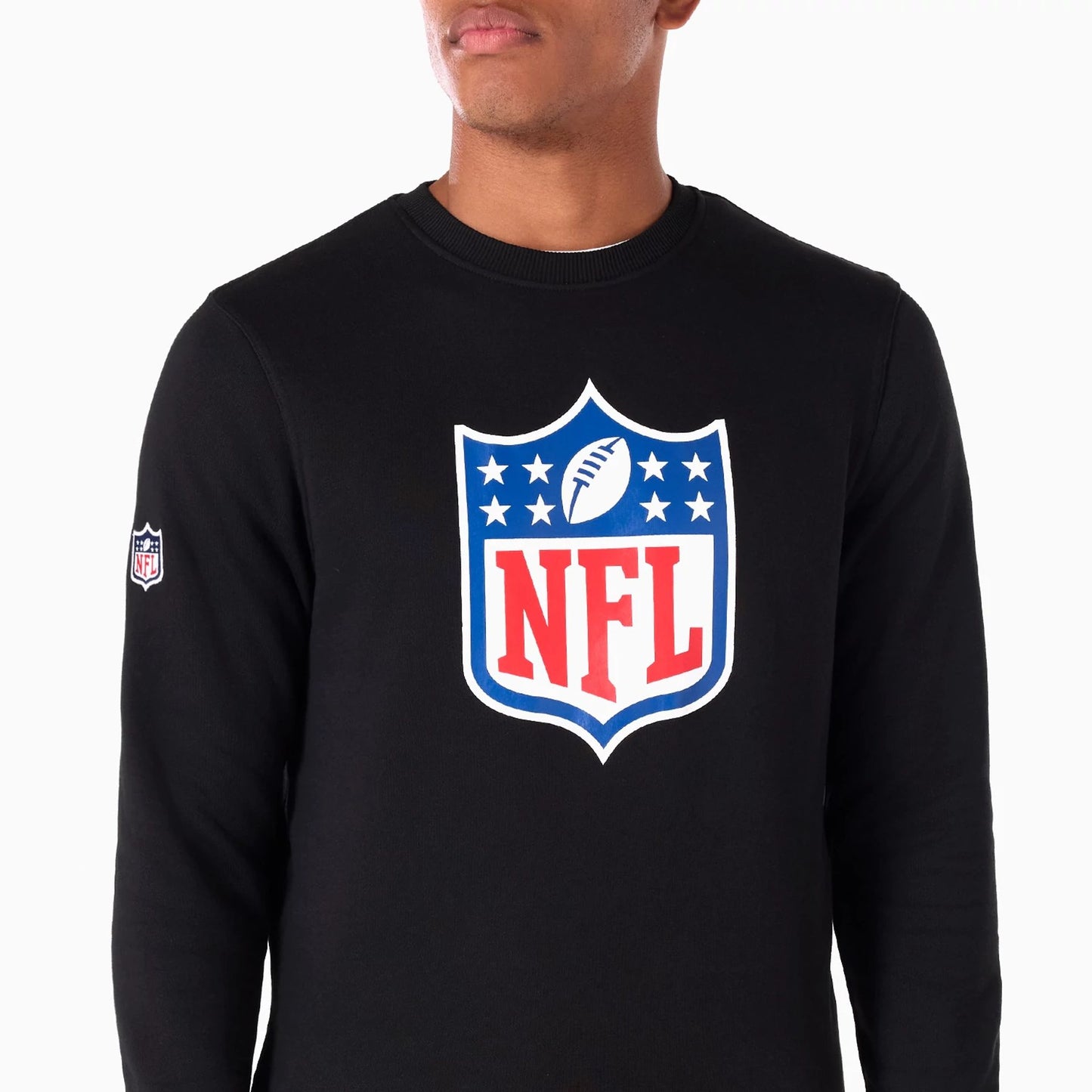 The Male model is wearing NFL Logo Black Crew Neck Sweatshirt 2