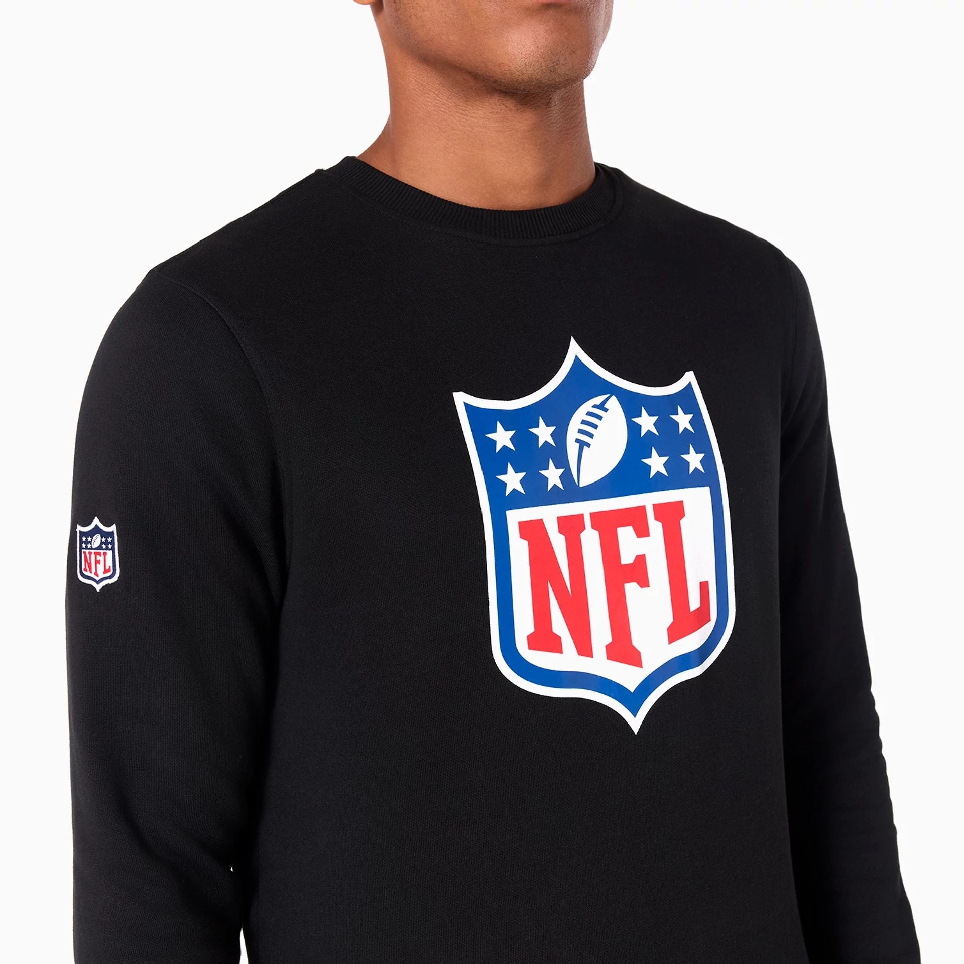 The Male model is wearing NFL Logo Black Crew Neck Sweatshirt 5