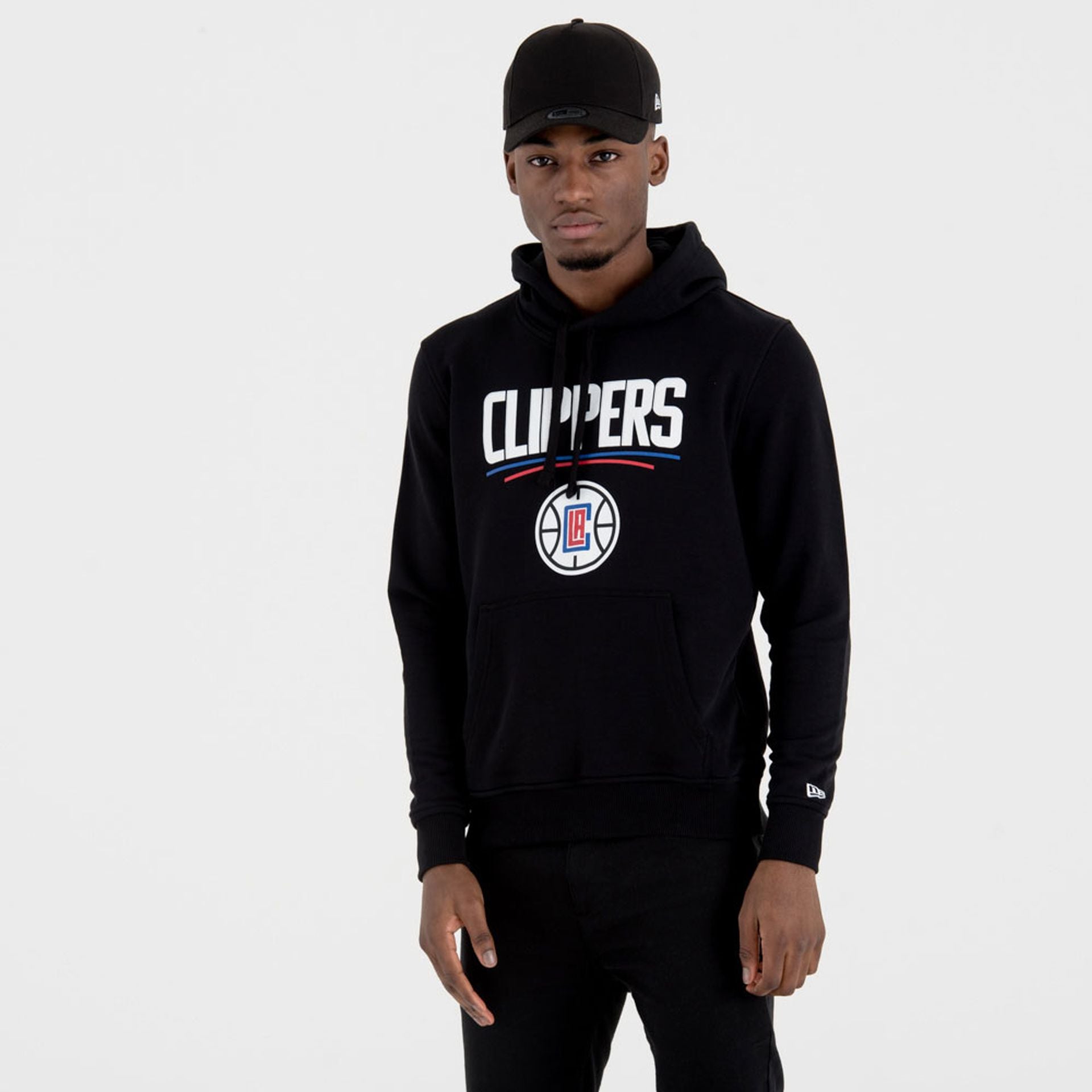 The Male model is wearing LA Clippers Team Logo Black Hoodie 1