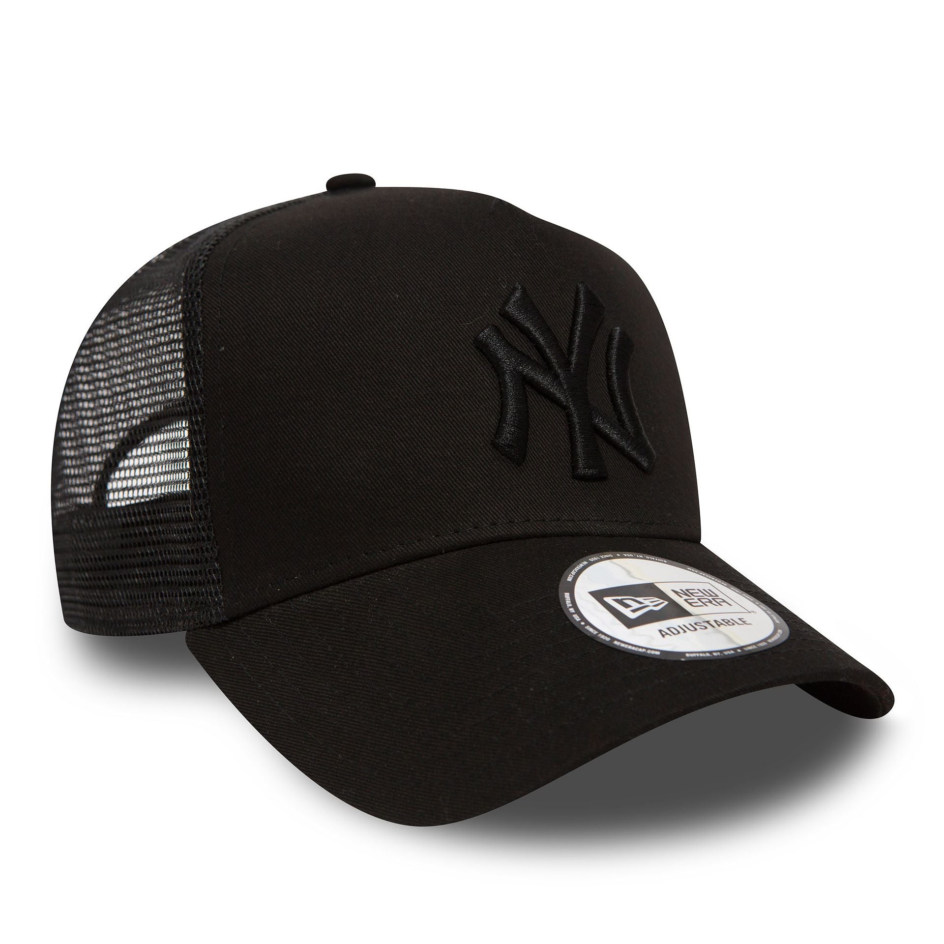 This is a New York Yankees Clean Black On Black A-Frame Trucker Cap 3