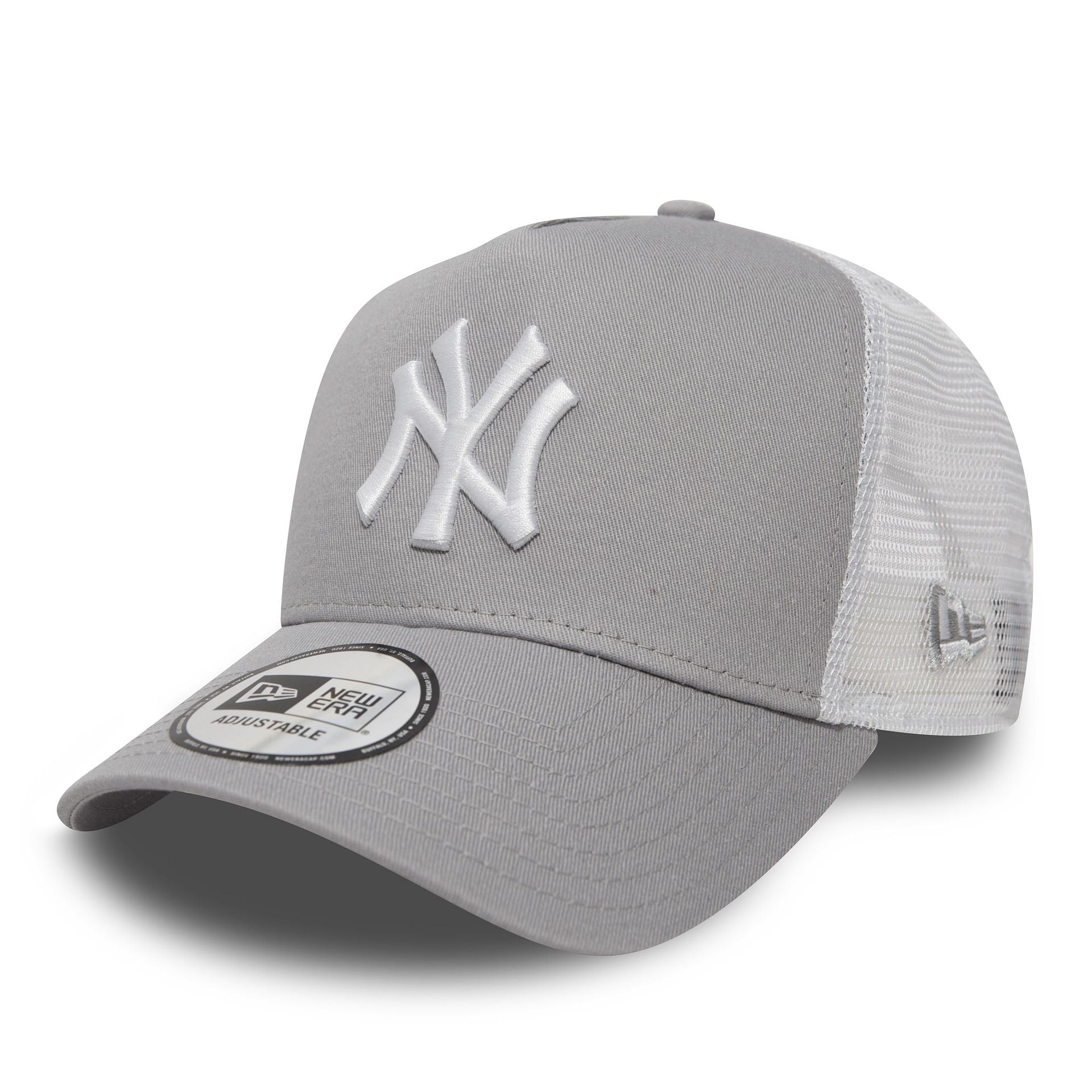 This is a New York Yankees Clean Grey A-Frame Trucker Cap 1