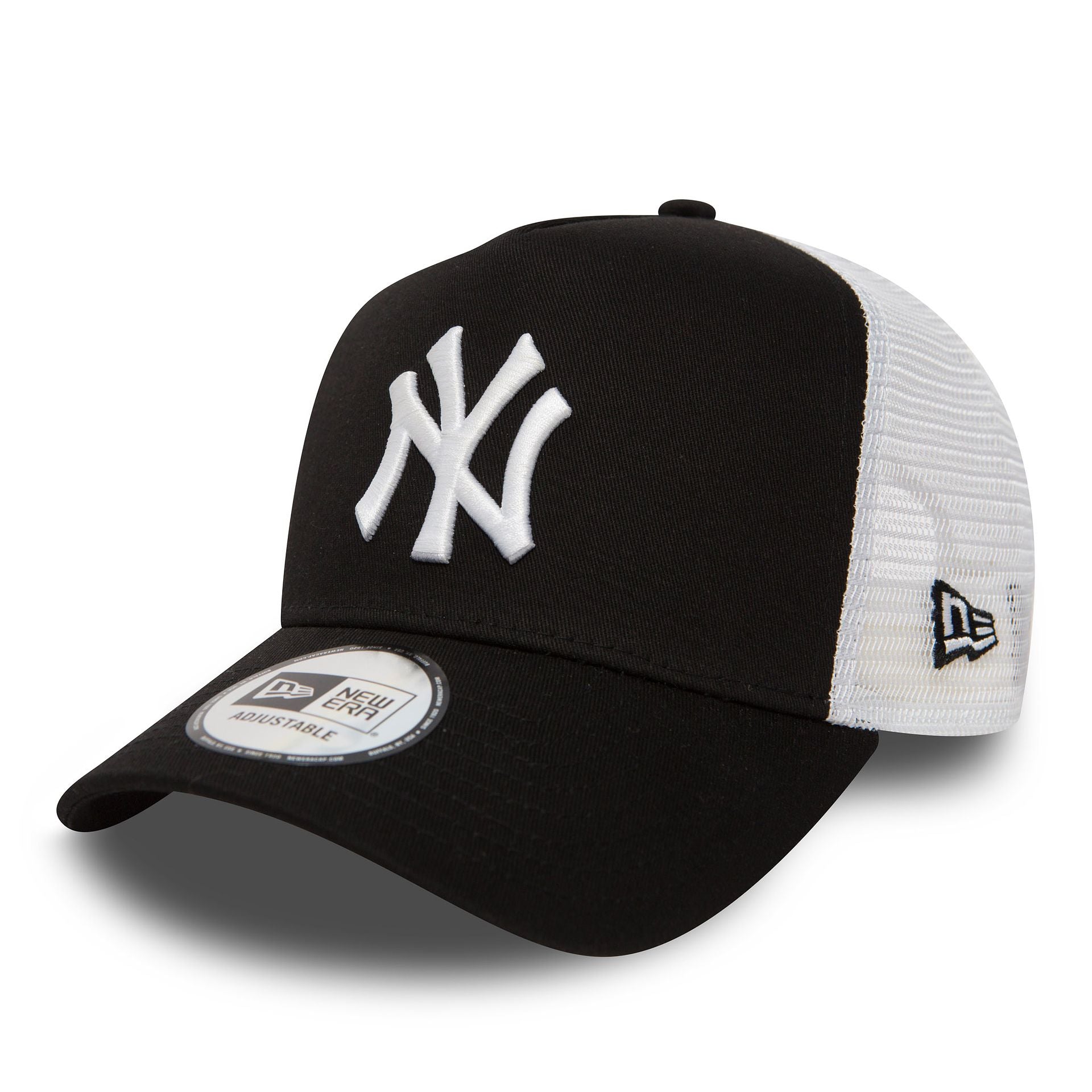 This is a New York Yankees Clean Black A-Frame Trucker Cap 1