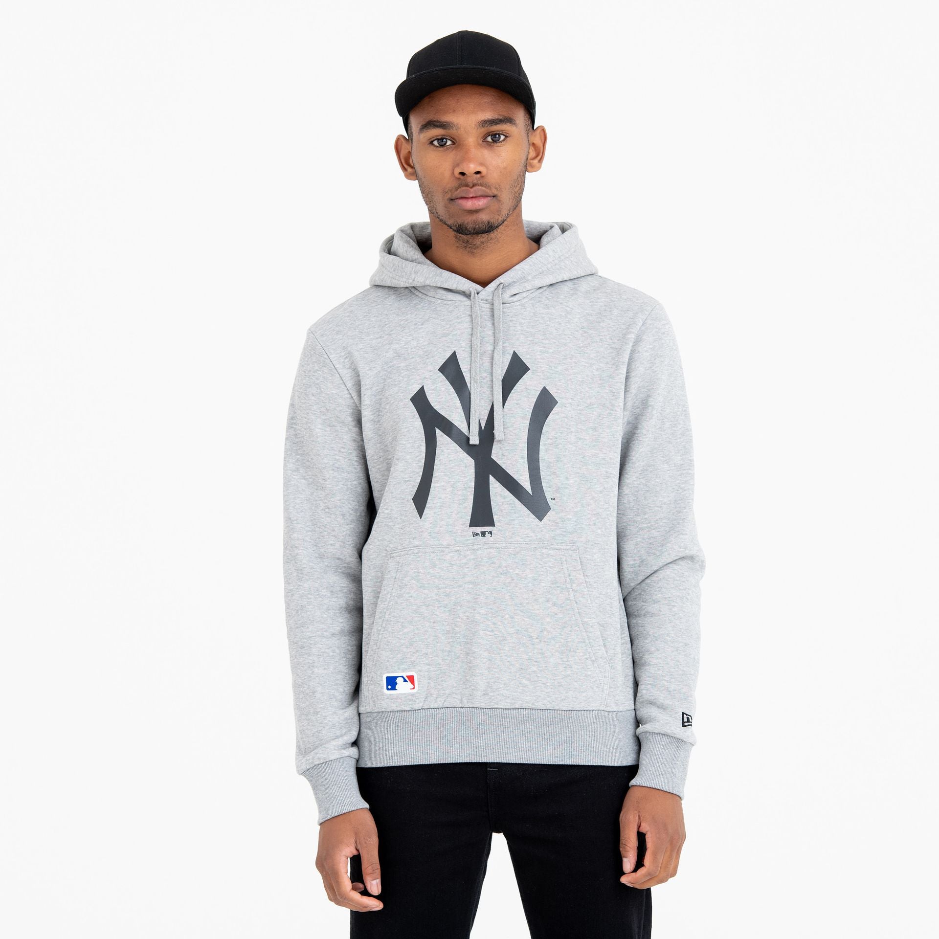 The Male model is wearing New York Yankees Team Logo Grey Hoodie 1