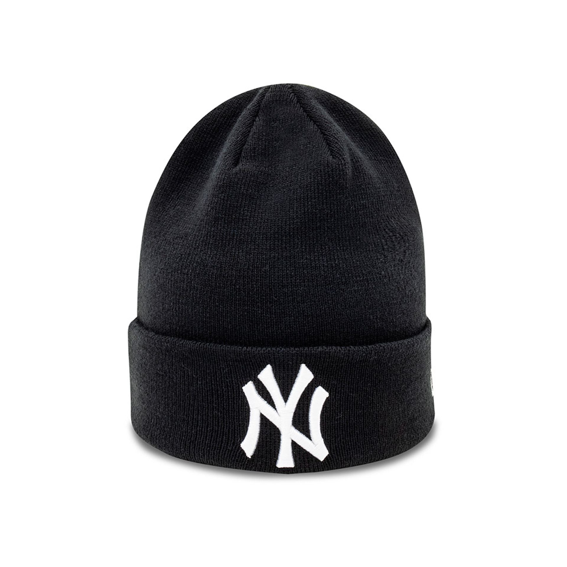 This is a New York Yankees Essential Black Cuff Beanie Hat 1