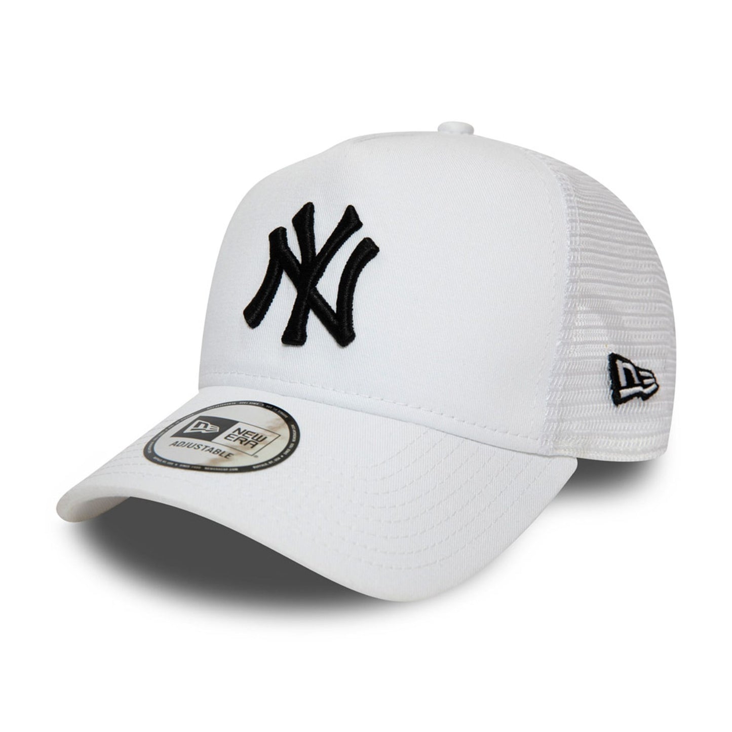 This is a New York Yankees White A-Frame Trucker Cap 1