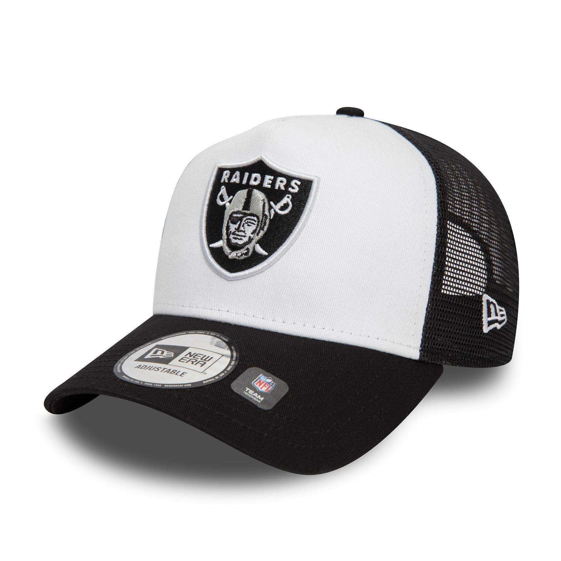 This is a Las Vegas Raiders Team Colour White A-Frame Trucker Cap 1