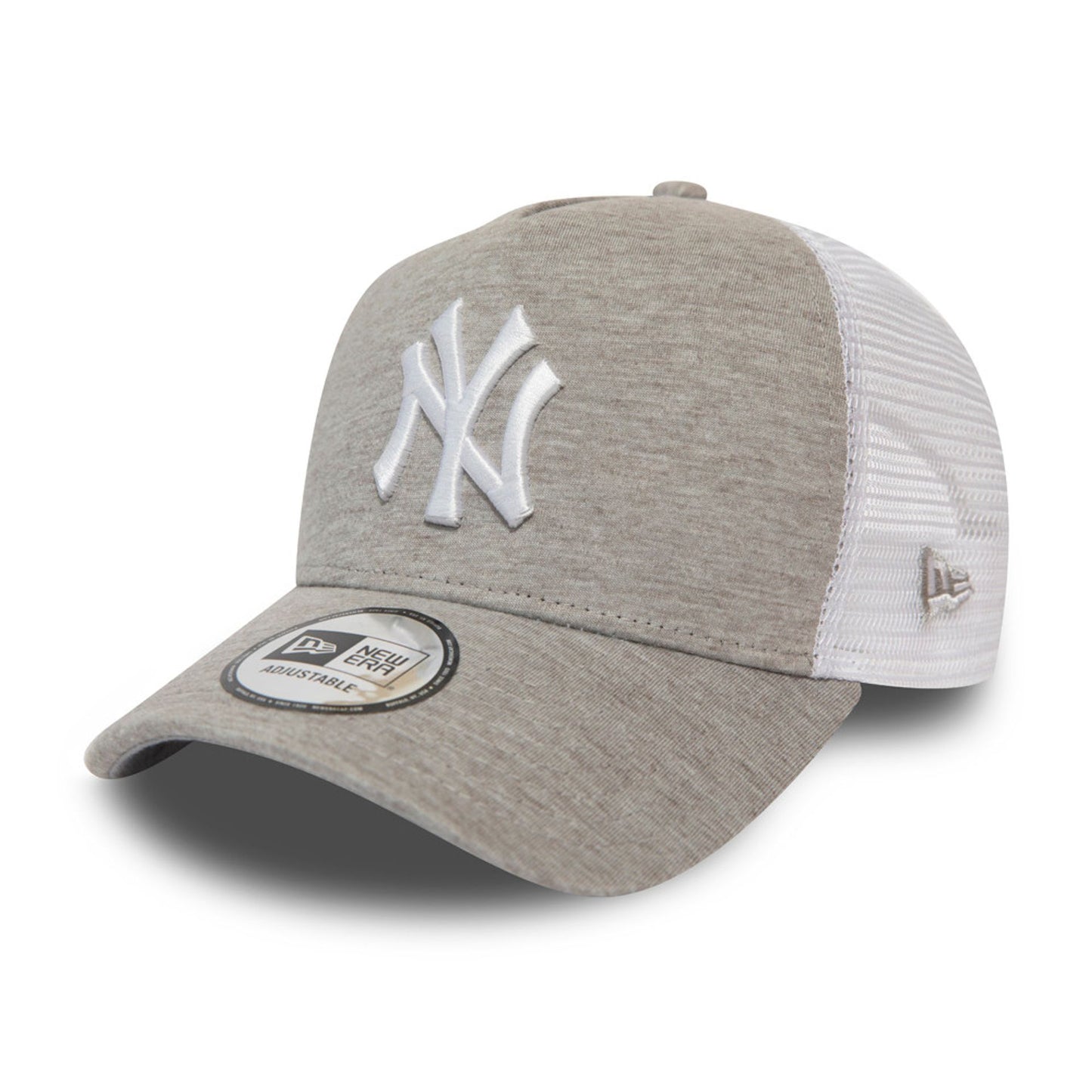 This is a New York Yankees Jersey Essential Grey A-Frame Trucker Cap 1