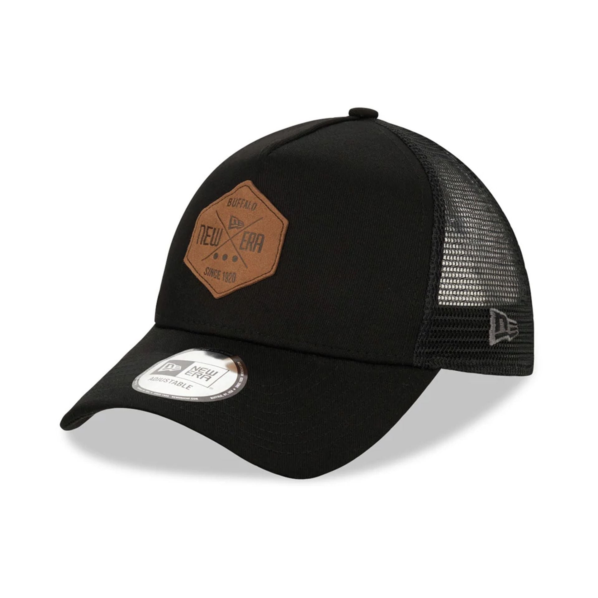 This is a New Era Patch Black A-Frame Trucker Cap 1