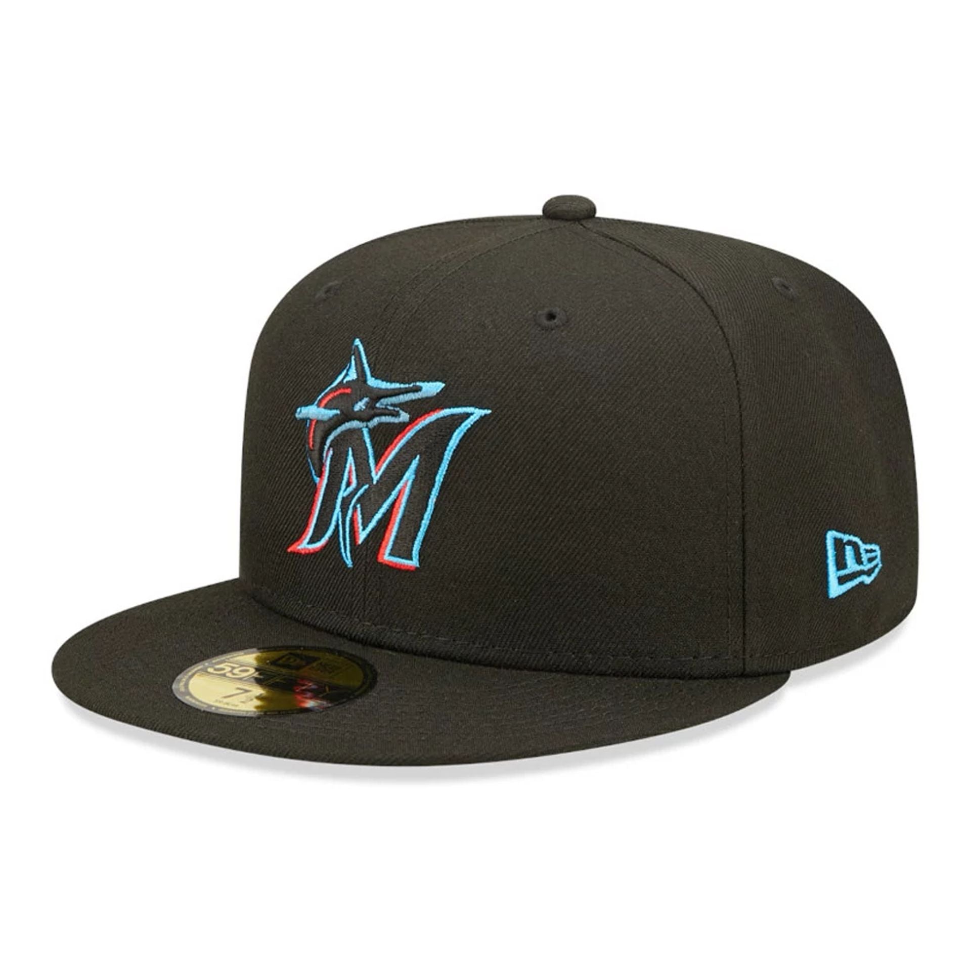 This is a Miami Marlins Authentic On Field Game Black 59FIFTY Fitted Cap 1