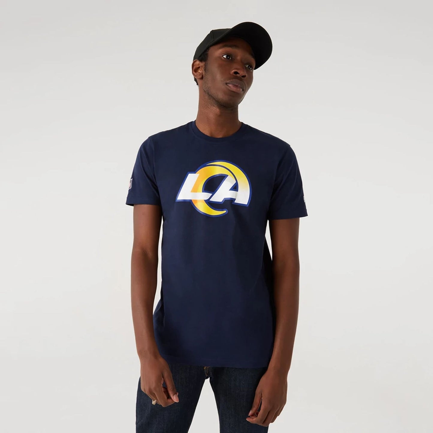 The Male model is wearing LA Rams NFL Team Logo Blue T-Shirt 1