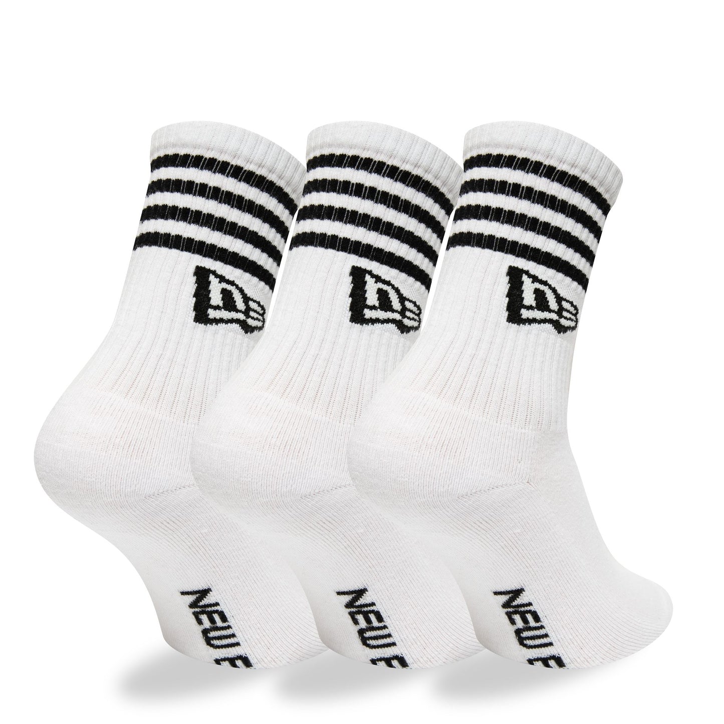 This is a New Era Stripe 3 Pack Crew White Socks 1