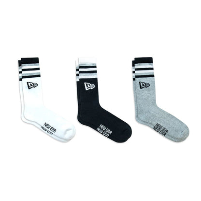 This is a New Era Retro Stripe 3 Pack Crew Black, Grey and White Socks 3