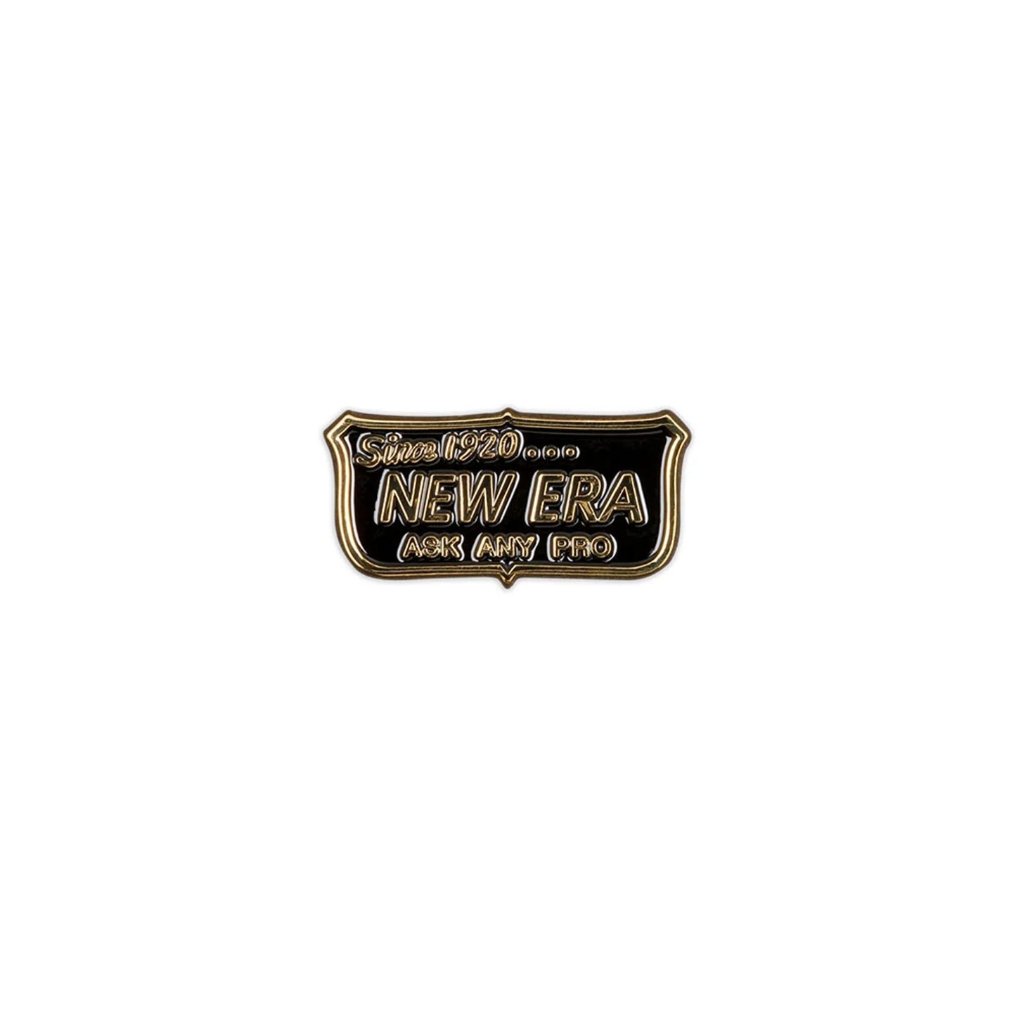 This is a New Era Ask Any Pro Black Pin Badge 1