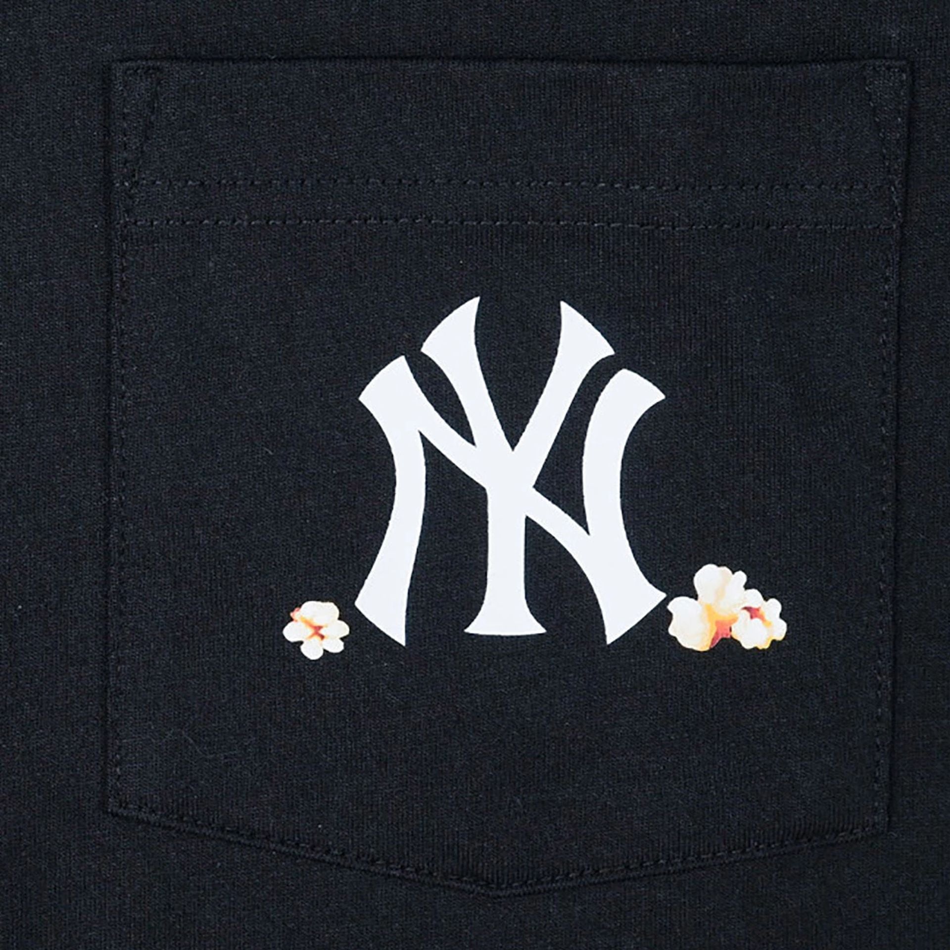 The Male model is wearing New York Yankees MLB Popcorn Party Vibe Black T-Shirt 3