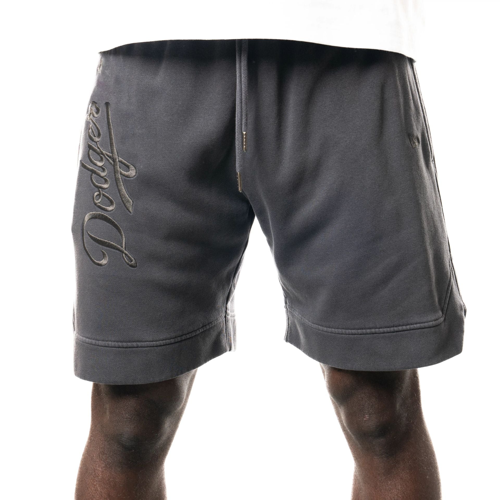 The Male model is wearing LA Dodgers New Era Australia Charcoal Fleece Shorts  1