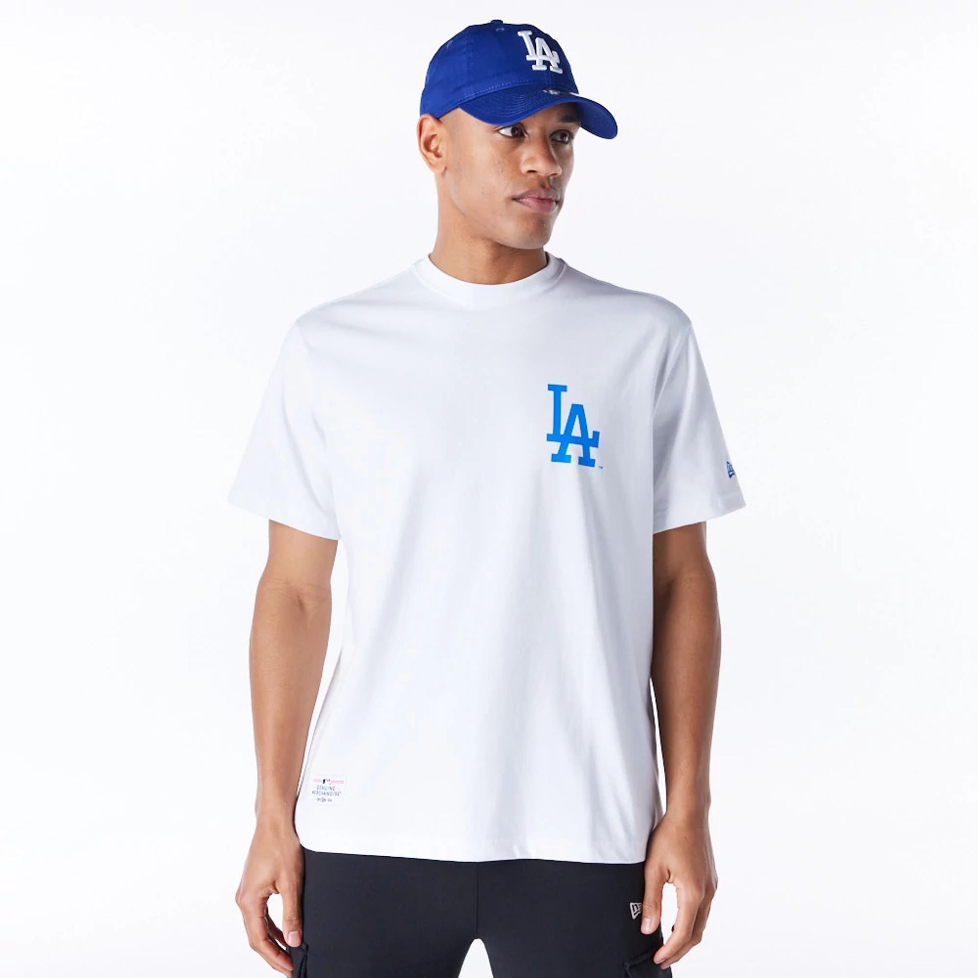 The Male model is wearing LA Dodgers MLB Home New Era Korea White T-Shirt 1