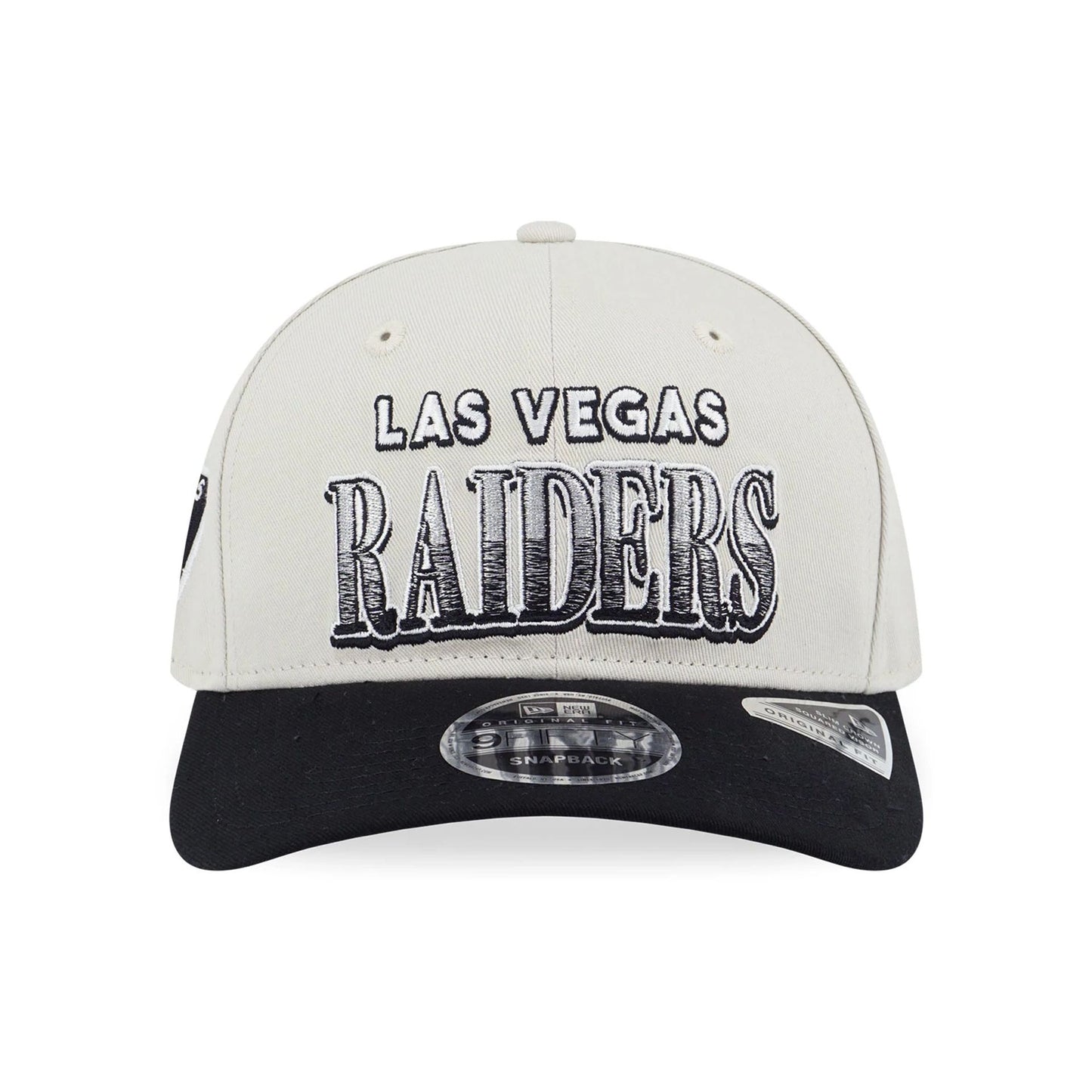 This is a Las Vegas Raiders Pre-curved League Retro Cream 9FIFTY Original Fit Snapback Cap 2