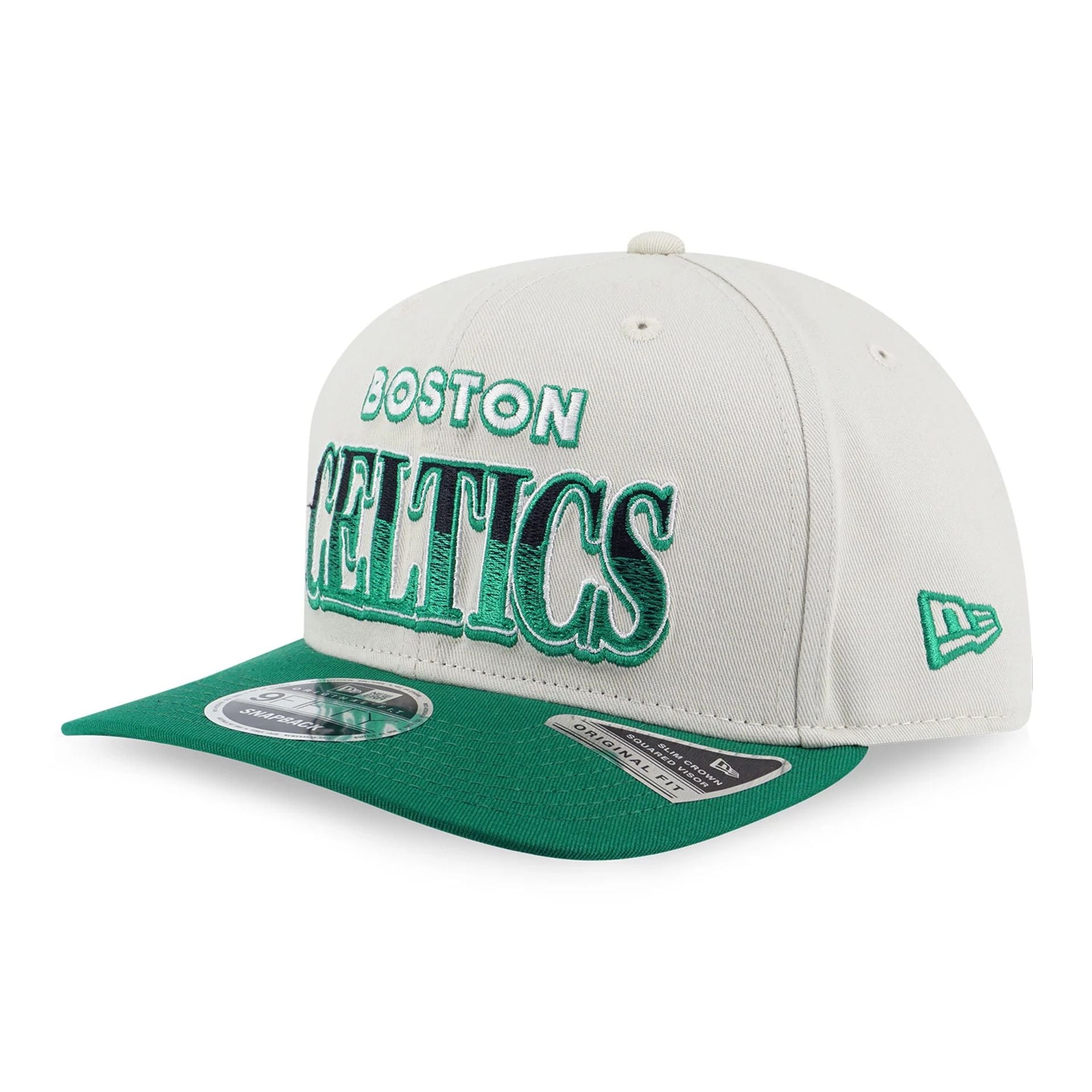 This is a Boston Celtics Pre-curved League Retro Cream 9FIFTY Original Fit Snapback Cap 1