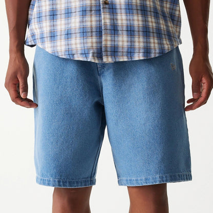 The Male model is wearing LA Dodgers Light Blue Denim Shorts 3