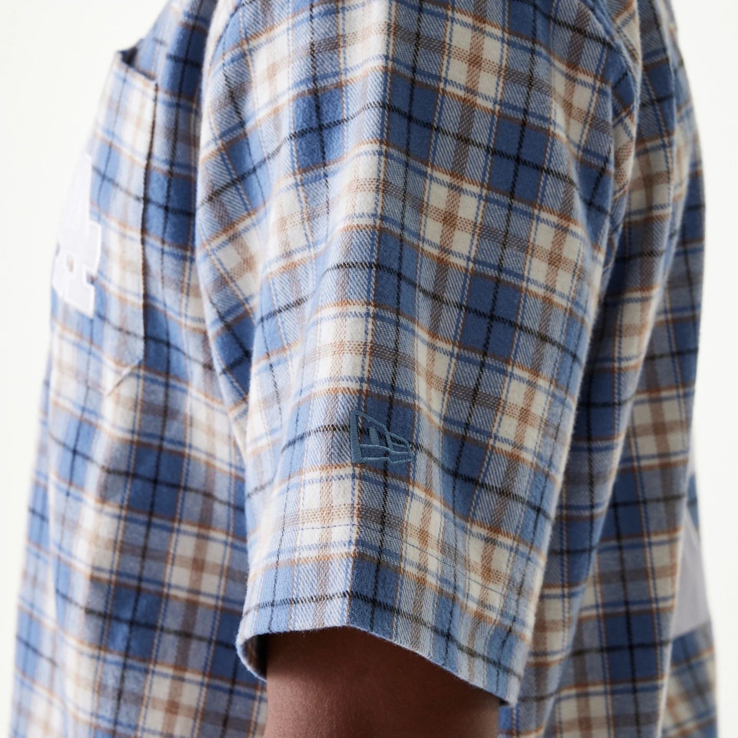 The Male model is wearing LA Dodgers Plaid Blue Short Sleeve Shirt 5