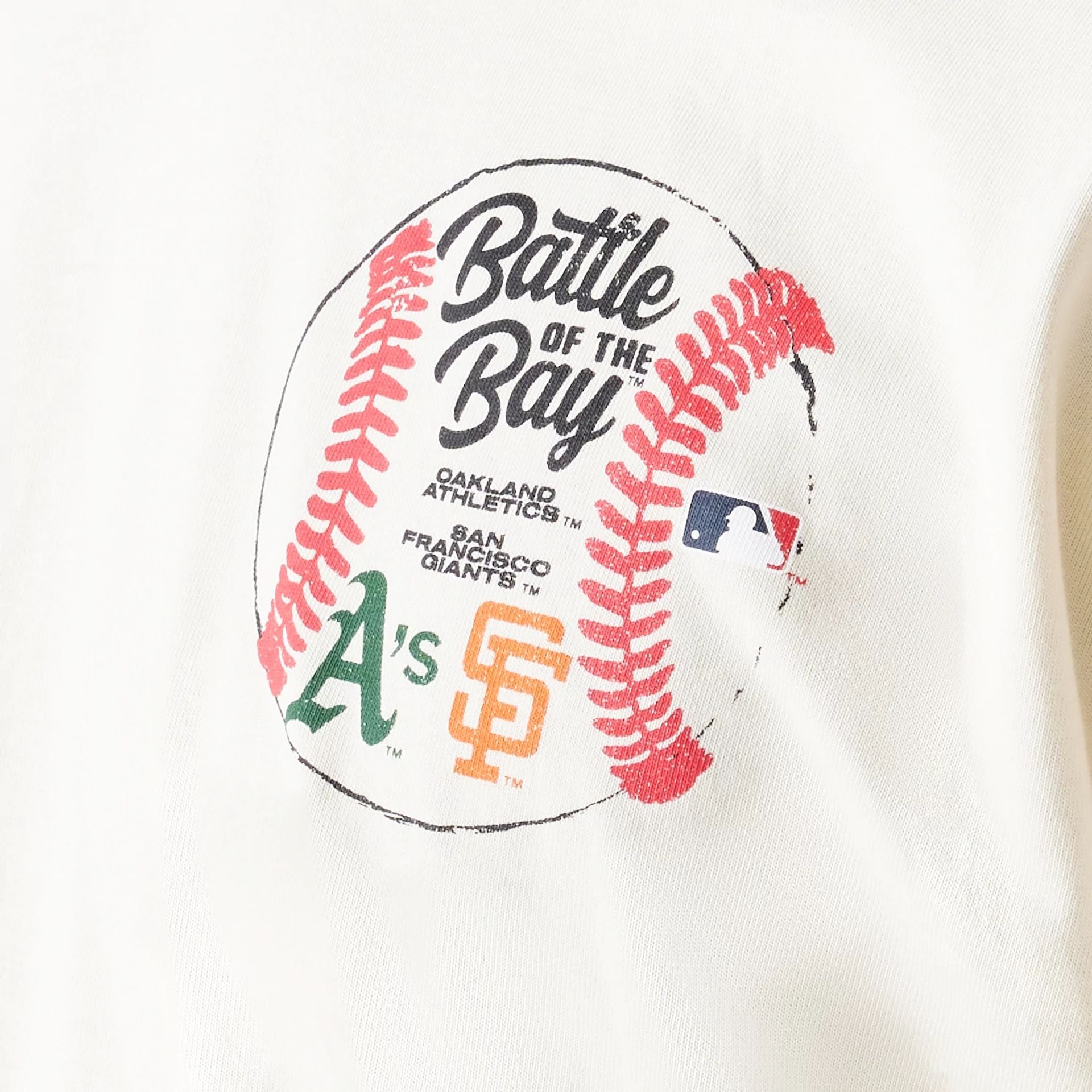 The Male model is wearing MLB Multi Team Battle Of The Bay Cream Oversized T-Shirt 4