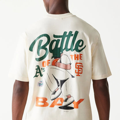 The Male model is wearing MLB Multi Team Battle Of The Bay Cream Oversized T-Shirt 7