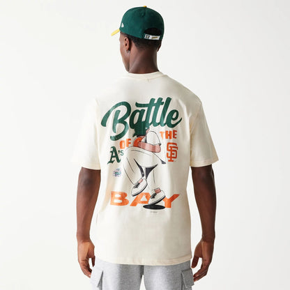 The Male model is wearing MLB Multi Team Battle Of The Bay Cream Oversized T-Shirt 2