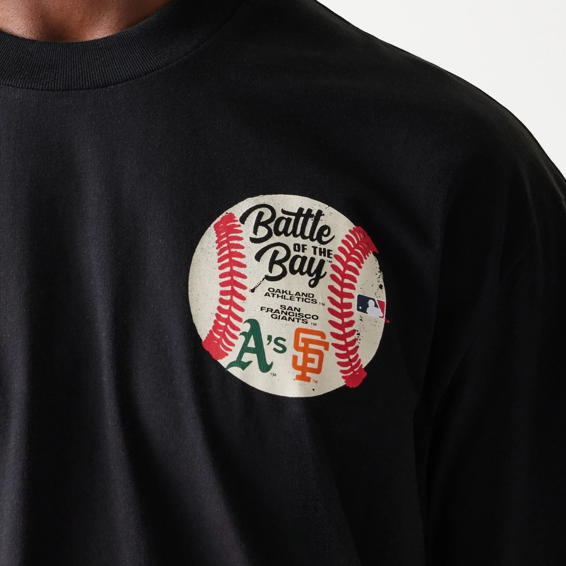 The Male model is wearing MLB Multi Team Battle Of The Bay Black Oversized T-Shirt 4