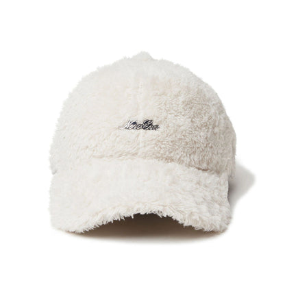 This is a New Era Mink Fleece Script Logo White 9TWENTY Adjustable Cap 2