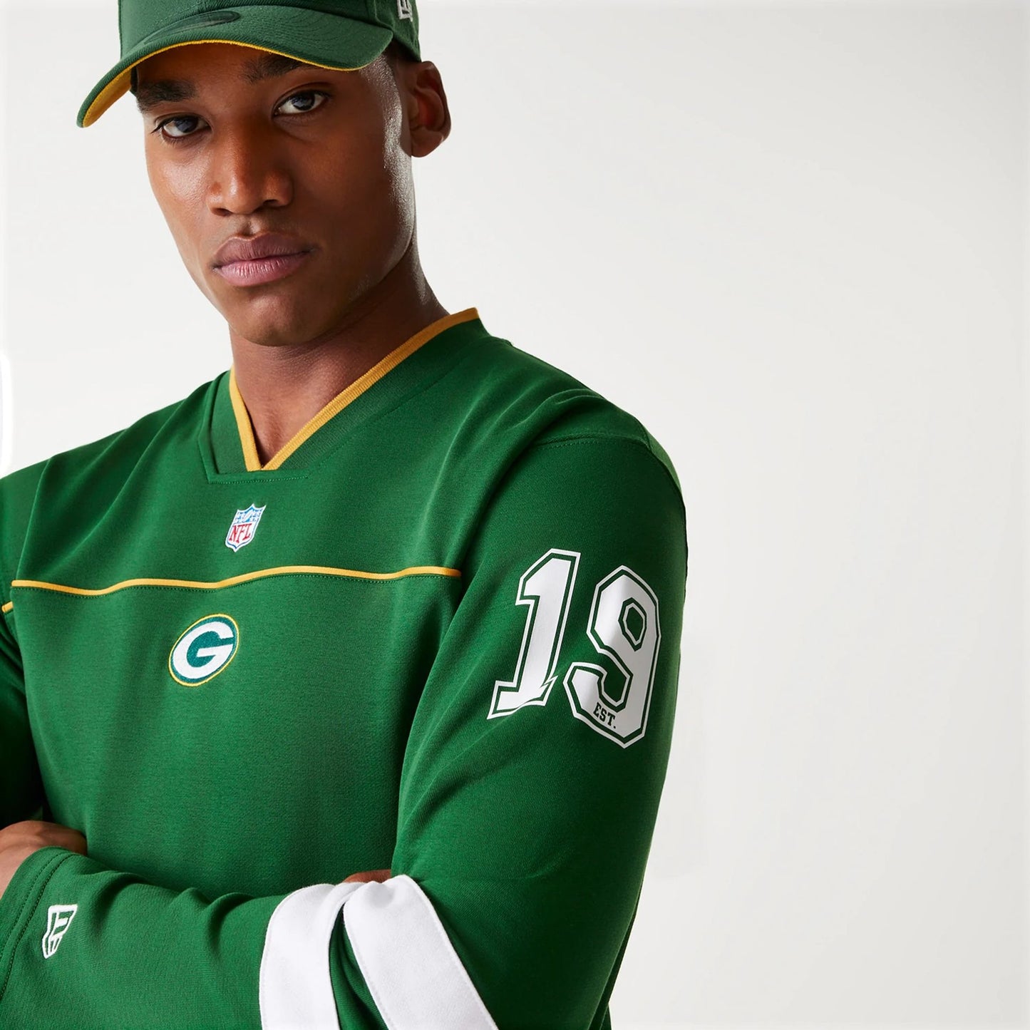 The Male model is wearing Green Bay Packers Korea Green Long Sleeve T-Shirt 3