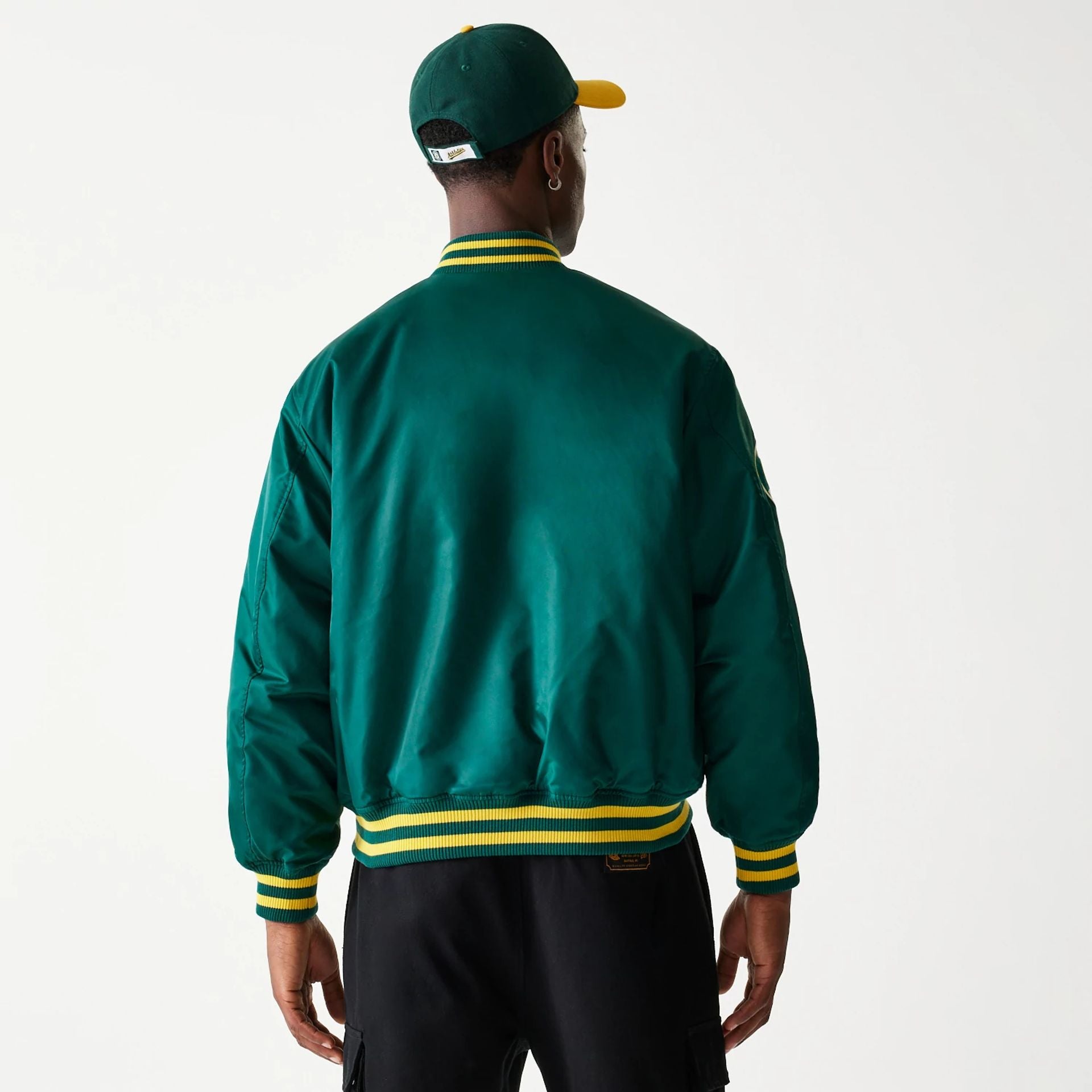 The Male model is wearing Oakland Athletics MLB Stadium Green Jacket  2