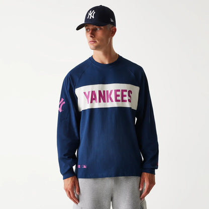 The Male model is wearing New York Yankees Korea Navy Long Sleeve T-Shirt 1