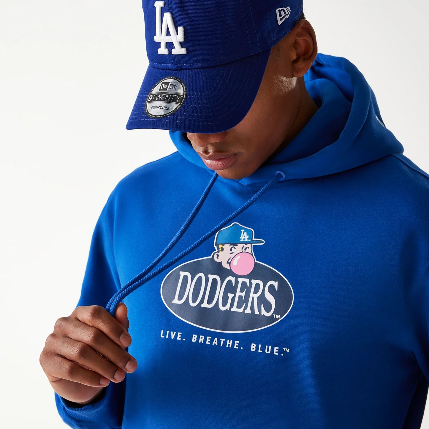 The Male model is wearing LA Dodgers Korea Blue Pullover Hoodie 3