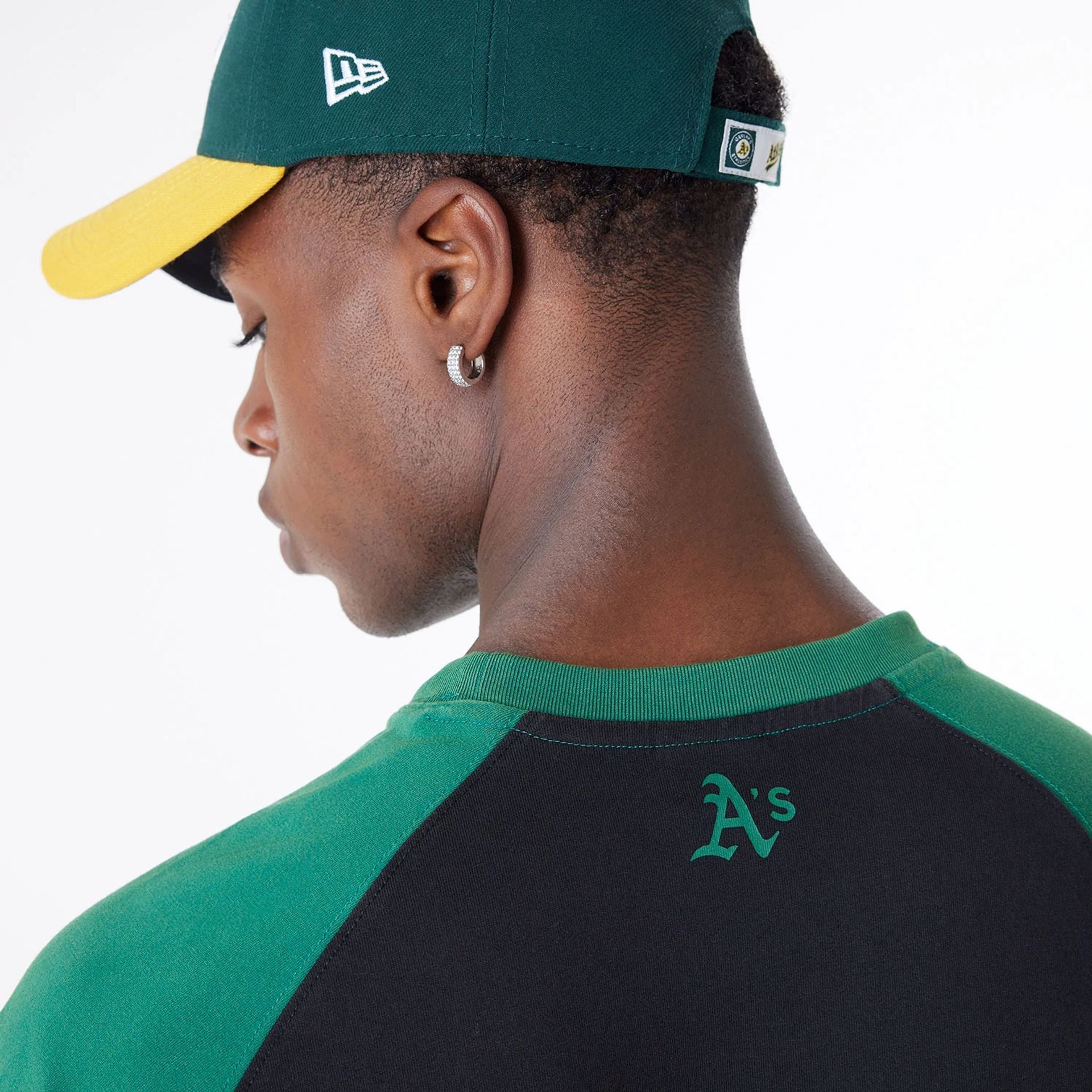 The Male model is wearing Oakland Athletics MLB Arch Black T-Shirt 4