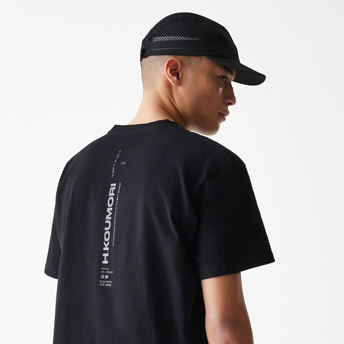 The Male model is wearing Hermanos Koumori x New Era Black T-Shirt 7