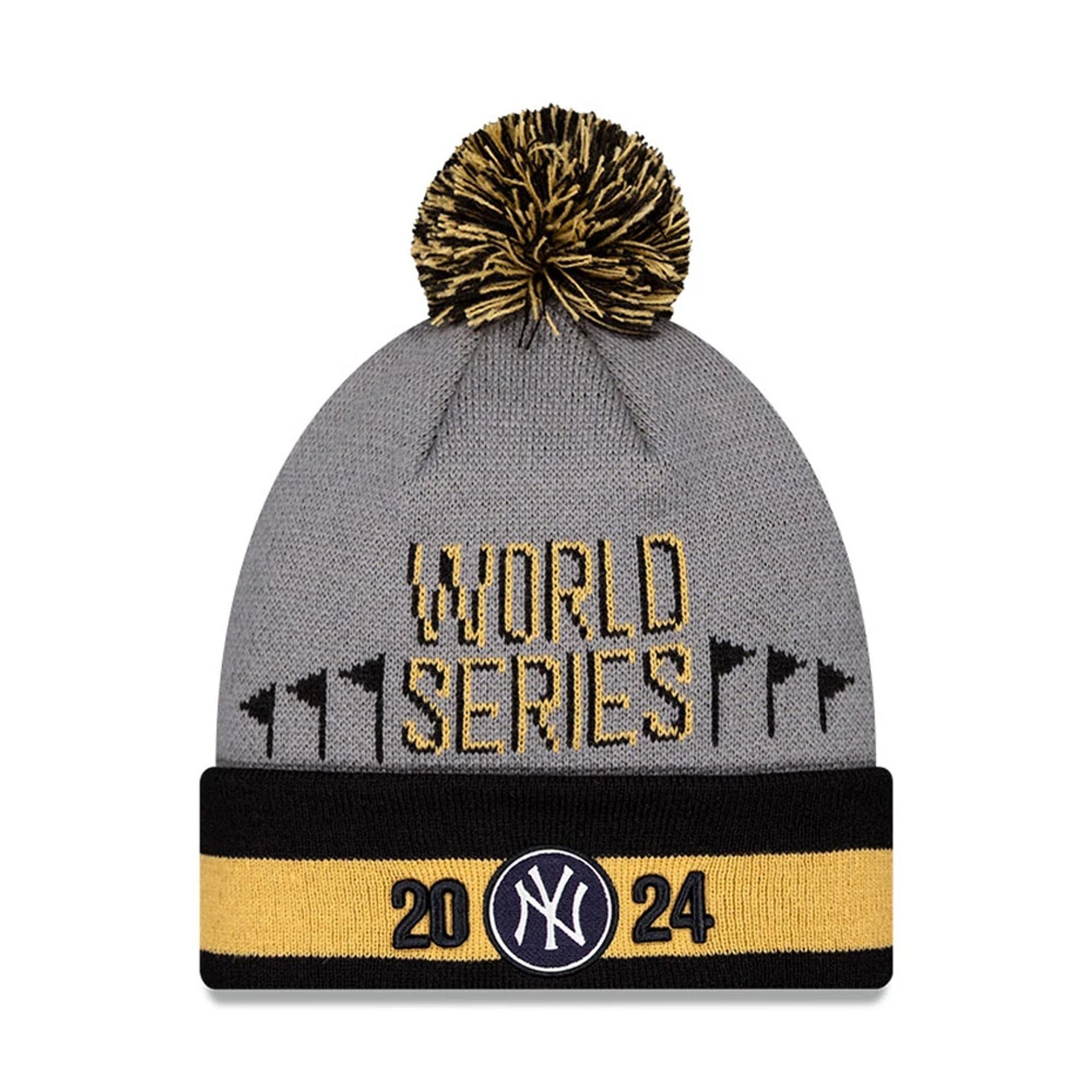 This is a New York Yankees LCS Champs Grey Bobble Knit Beanie Hat 1