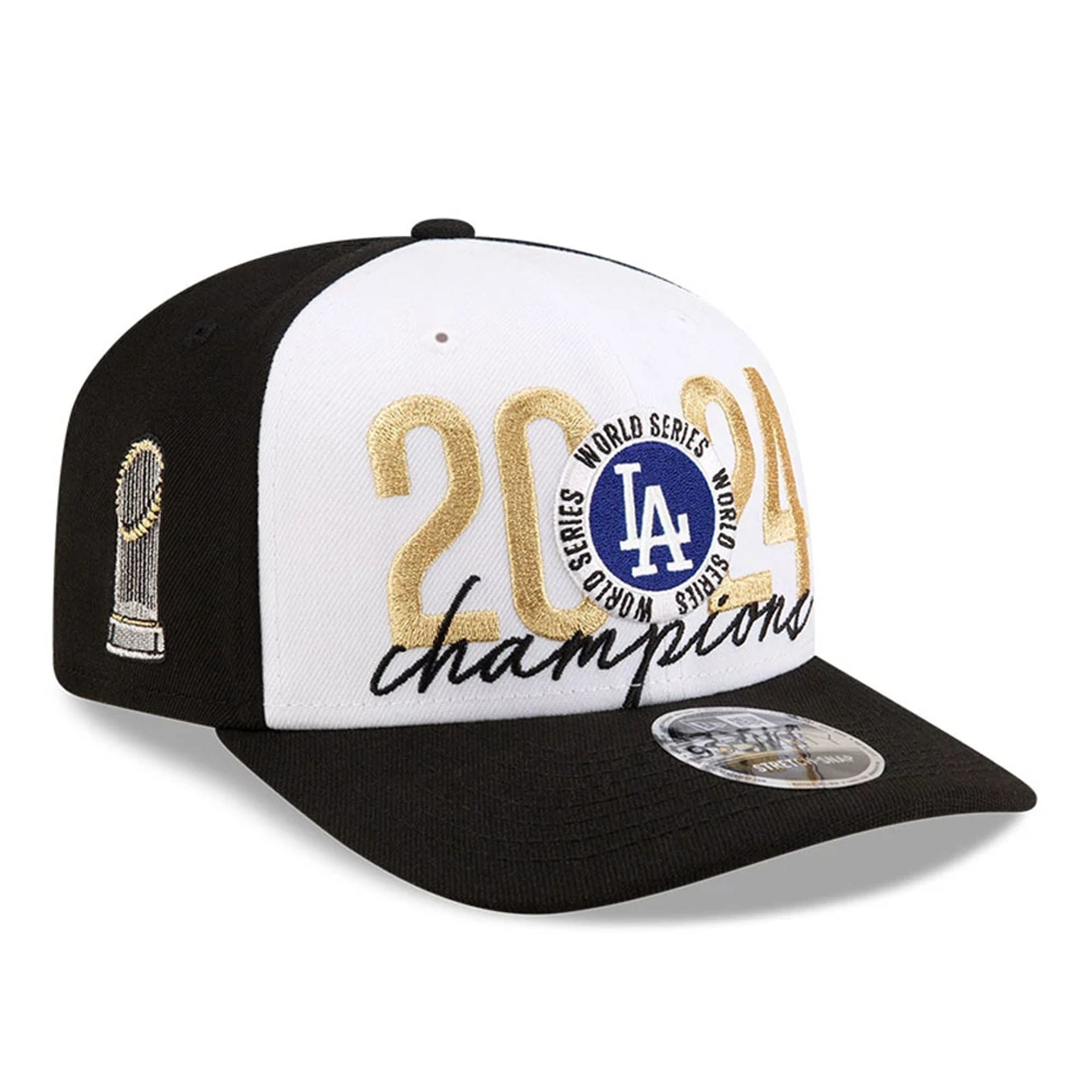 This is a LA Dodgers MLB World Series Champions 2024 Black 9SEVENTY Stretch Snap Cap 1