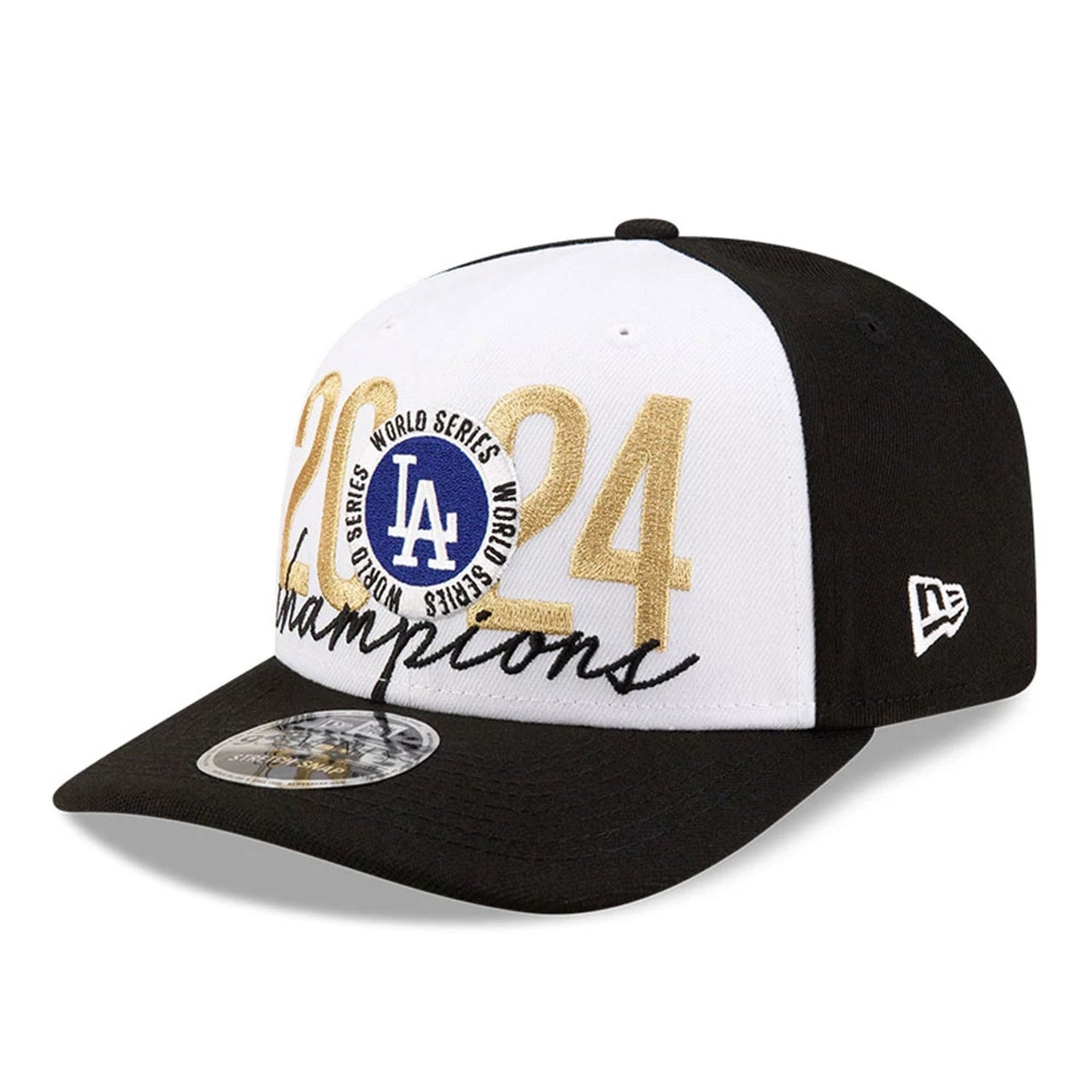 This is a LA Dodgers MLB World Series Champions 2024 Black 9SEVENTY Stretch Snap Cap 4