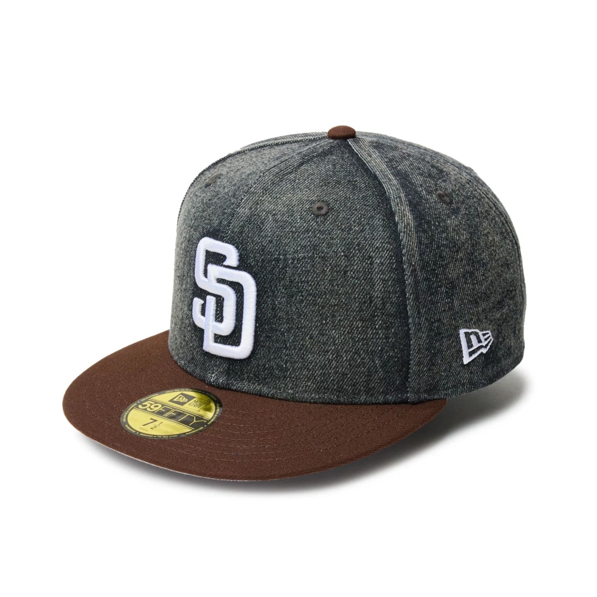 This is a San Diego Padres MLB Denim 2Tone Black 59FIFTY Fitted Cap 1