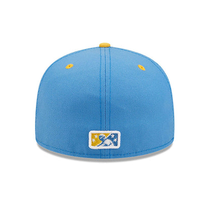 This is a Myrtle Beach Pelicans MiLB On Field Blue 59FIFTY Fitted Cap 5