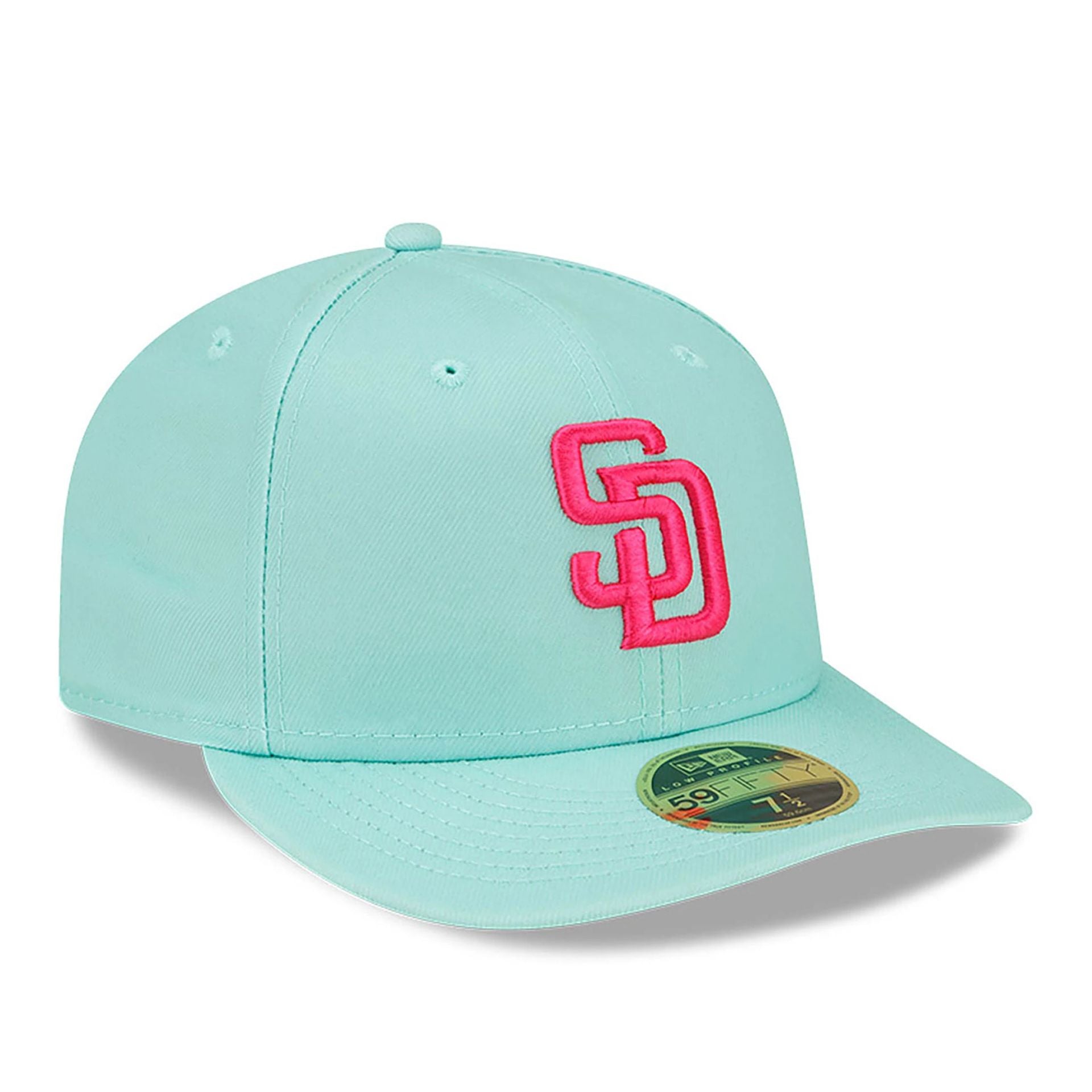 This is a San Diego Padres MLB City Connect 2024 Turquoise Low Profile 59FIFTY Fitted Cap 1