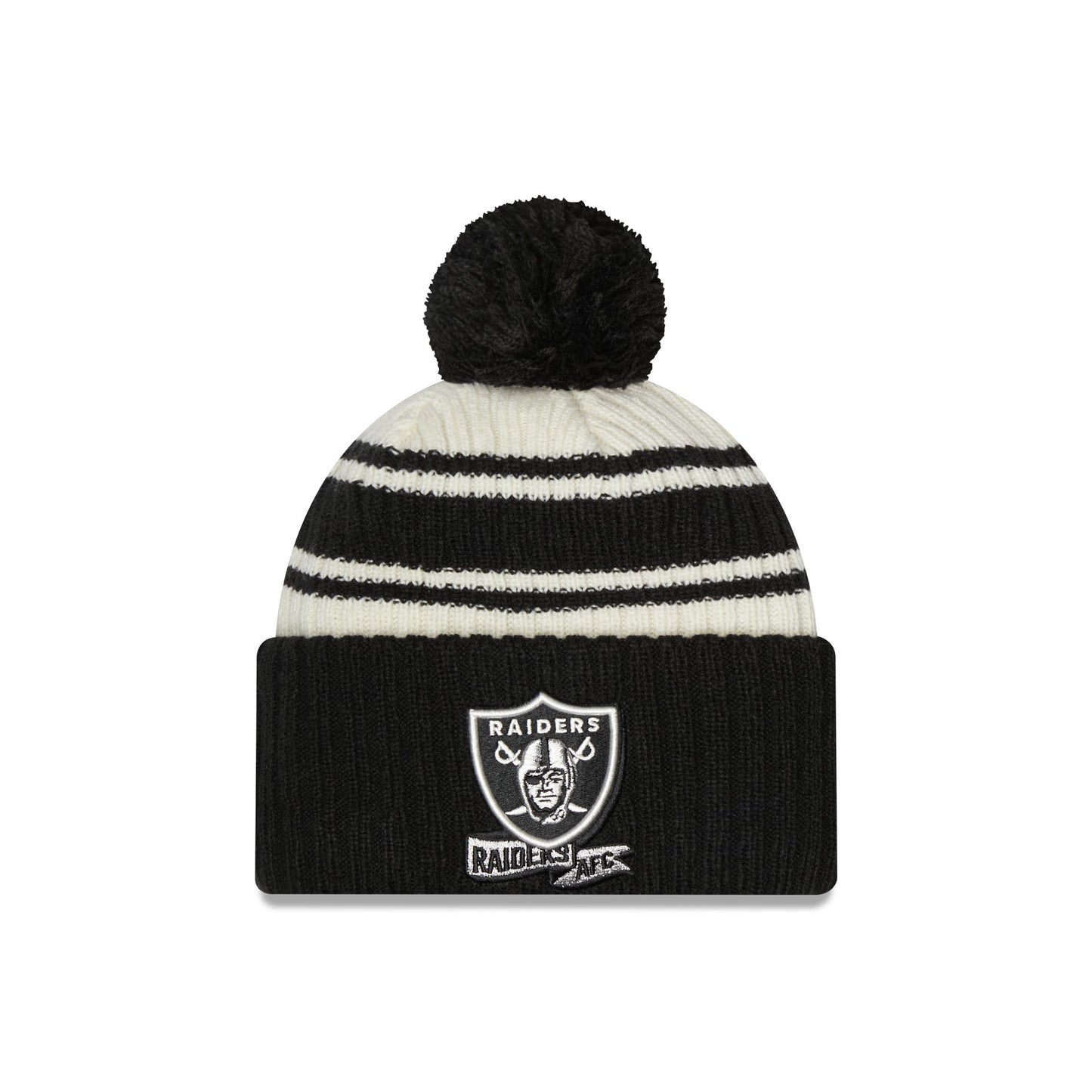 This is a Las Vegas Raiders NFL Sideline 2024 Black Sport Knit Beanie Hat 1