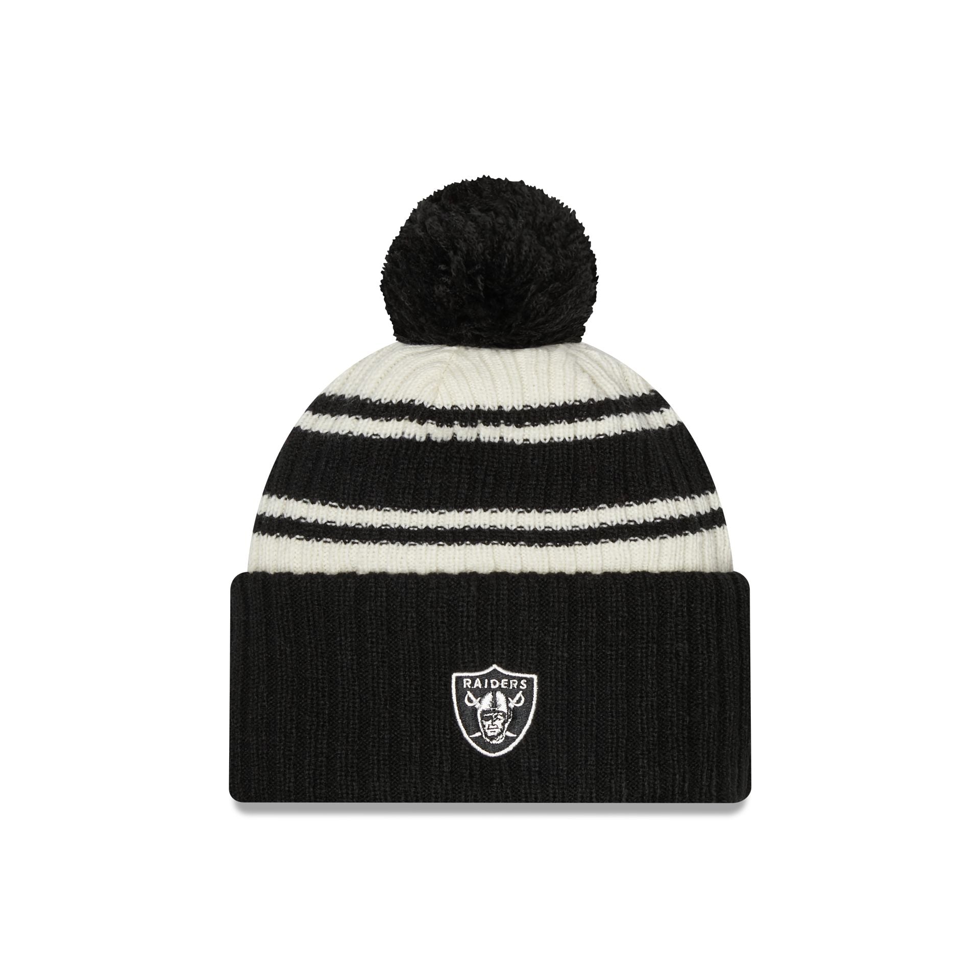 This is a Las Vegas Raiders NFL Sideline 2024 Black Sport Knit Beanie Hat 2