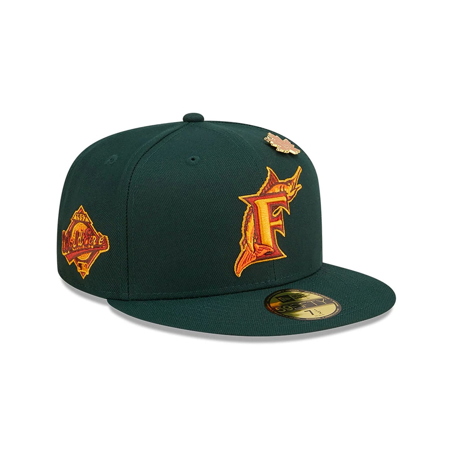 This is a Miami Marlins Leafy Dark Green 59FIFTY Fitted Cap 1