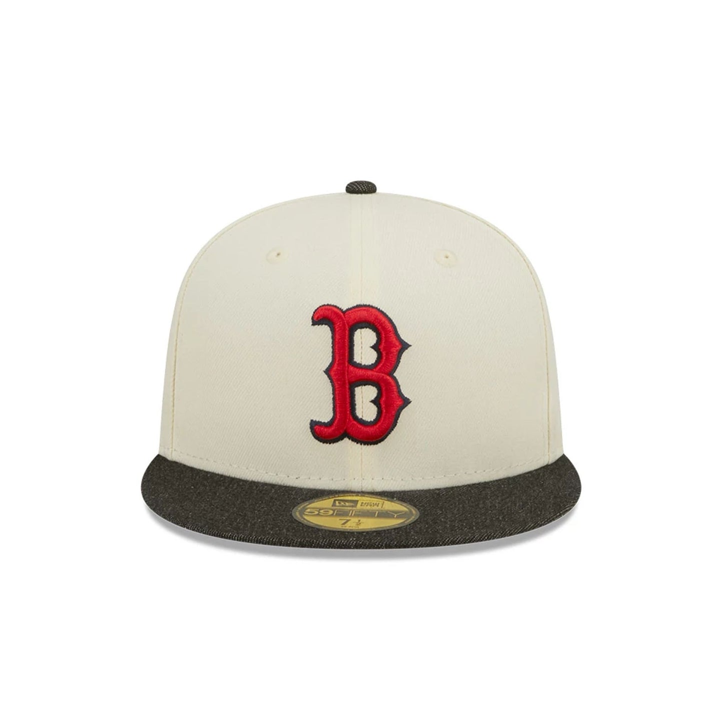 This is a Boston Red Sox MLB Black Denim Chrome White 59FIFTY Fitted Cap 3