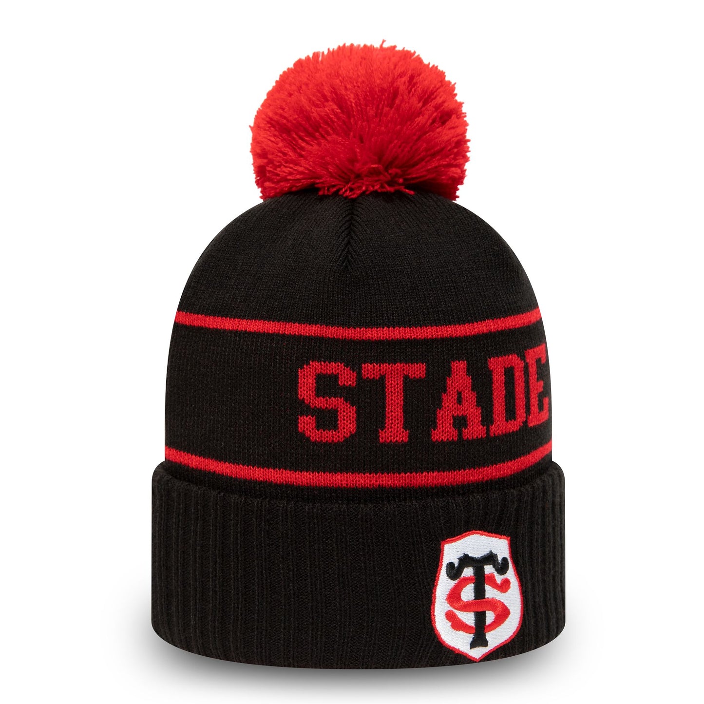 This is a Stade Toulousain Wordmark Black Bobble Knit Beanie Hat 3