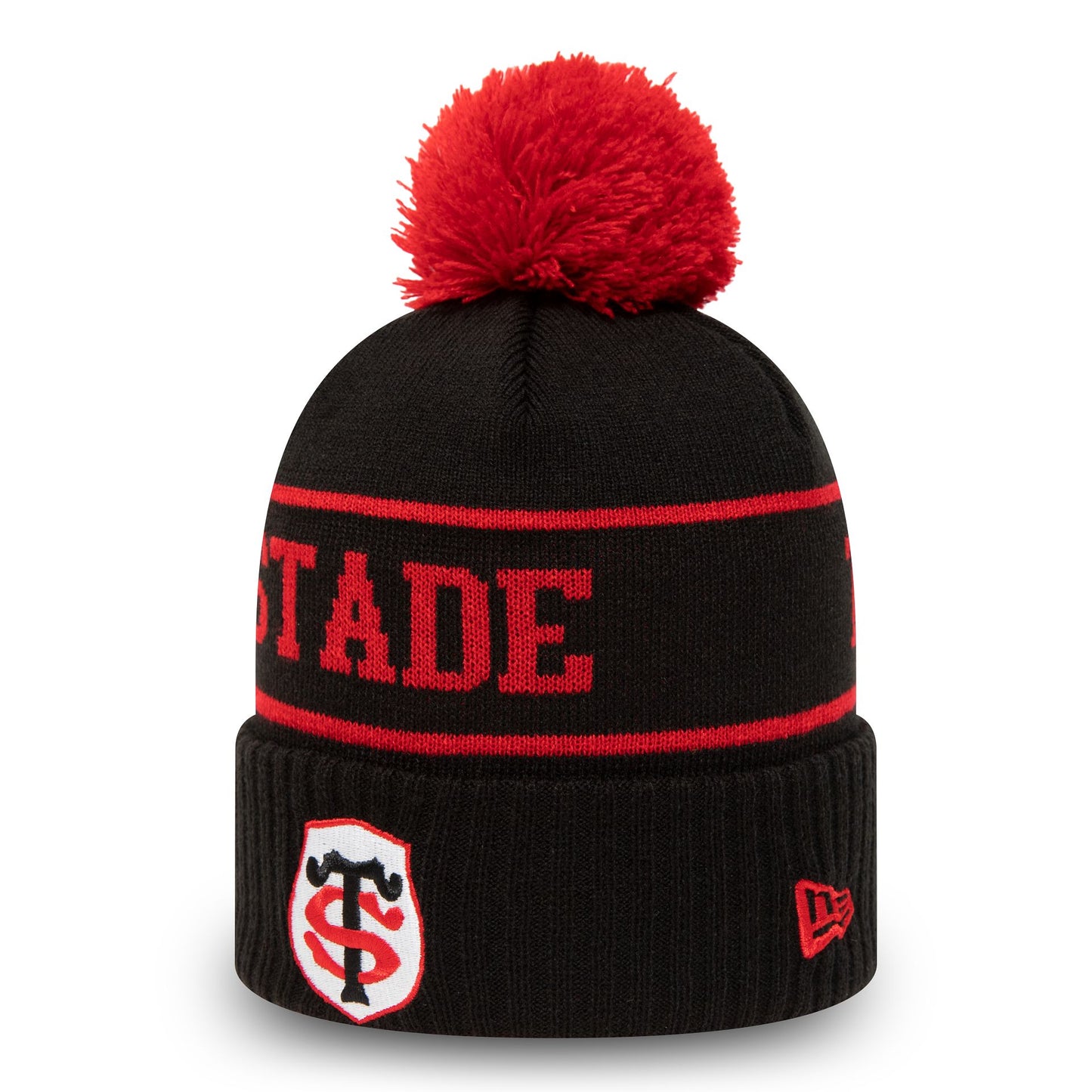 This is a Stade Toulousain Wordmark Black Bobble Knit Beanie Hat 1