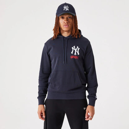 The Male model is wearing New York Yankees MLB Team Logo Navy Pullover Hoodie 6