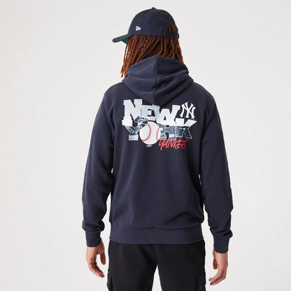 The Male model is wearing New York Yankees MLB Team Logo Navy Pullover Hoodie 1